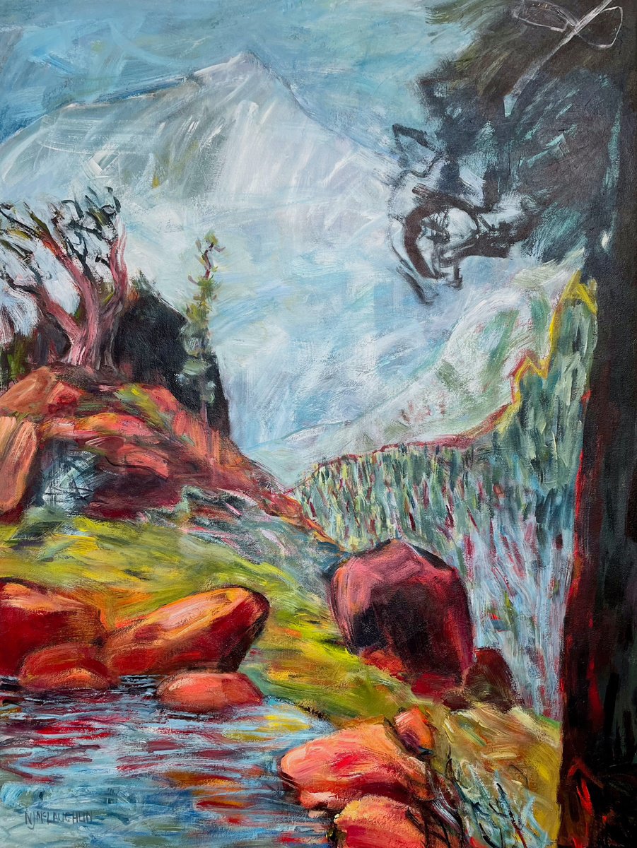 Tarn With Red Rocks By Nancy J. Mclaughlin, 30 X 40, Artwork For Sale On Artfinder