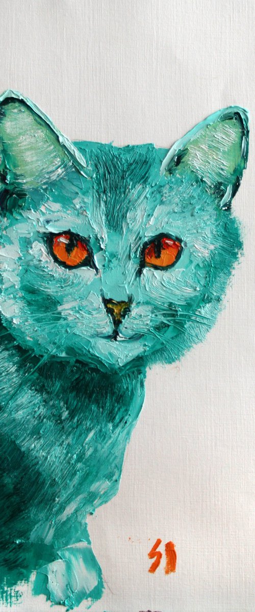 Colorful Cat, I / ORIGINAL OIL PAINTING by Salana Art Gallery