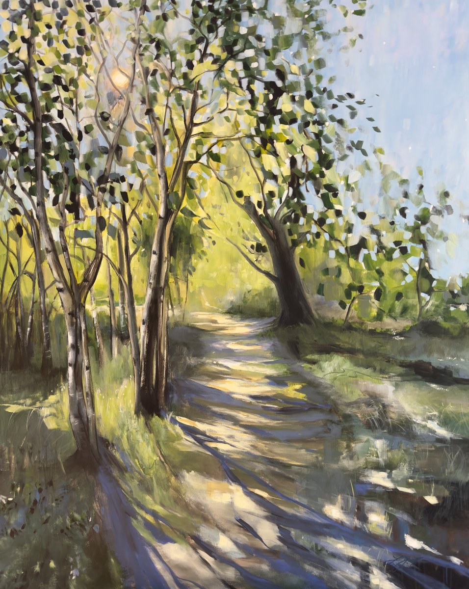 Impressionistic Landscape Acrylic Painting By Sandra Gebhardt-Hoepfner, 47 X 59", The Path 1, Original Artwork