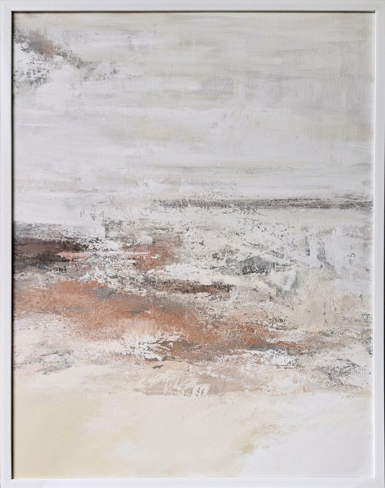 "Glow 2" White brown abstract textured art