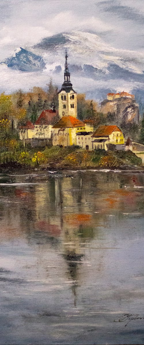 ''SLOVENIA BLED LAKE''. MOUNTAINS WITH LAKE by Tetiana Tiplova