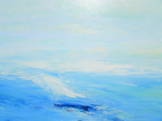 SALTWATER. Abstract Blue Ocean Waves Acrylic Painting on Canvas, Contemporary Seascape, Coastal Art