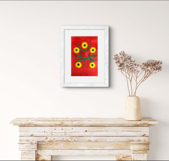 Decorative Sunflowers on Red