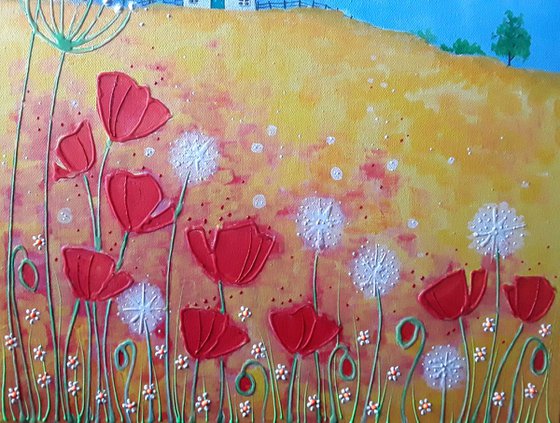 Poppies and Dandelion Puffs
