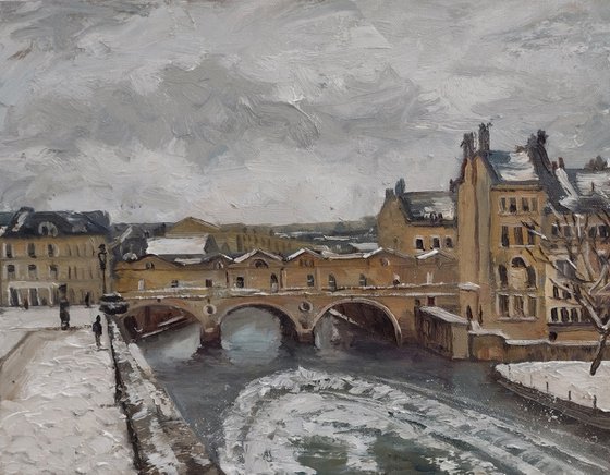 Bath, Pulteney bridge winter, Somerset, oil painting