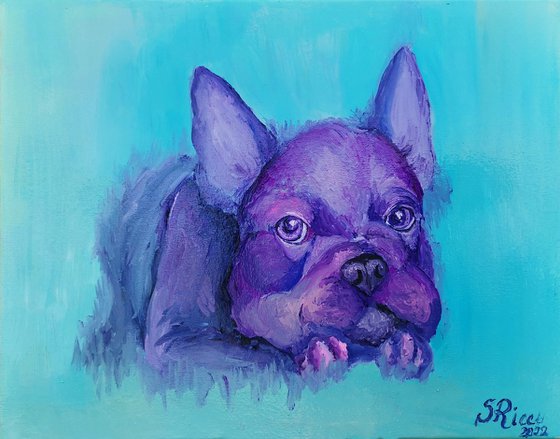 French bulldog. Sweet puppy portrait. 60x50 cm