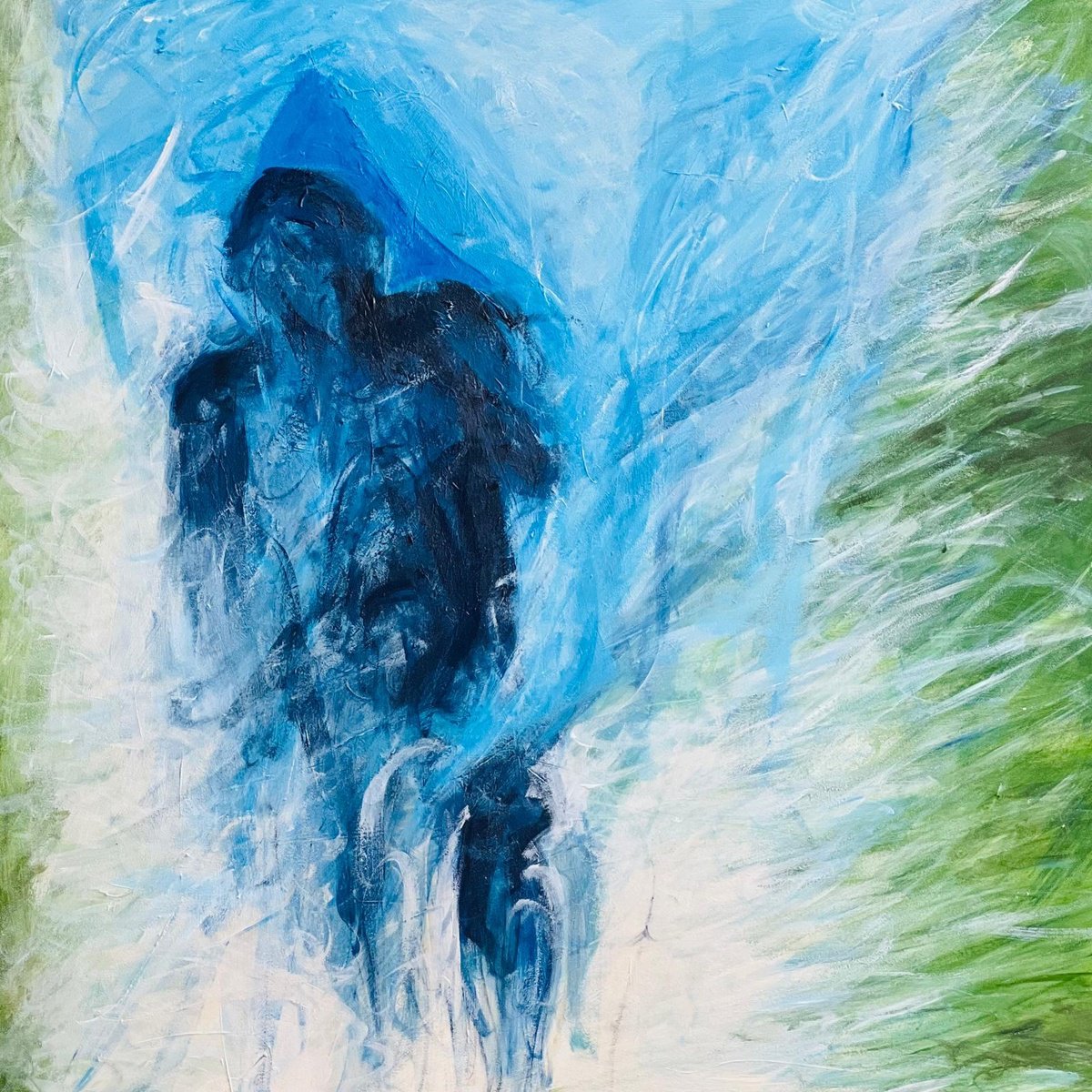 Abstract Acrylic Painting By Shabs Beigh, 12 X 12", Flying Solo, Original Artwork