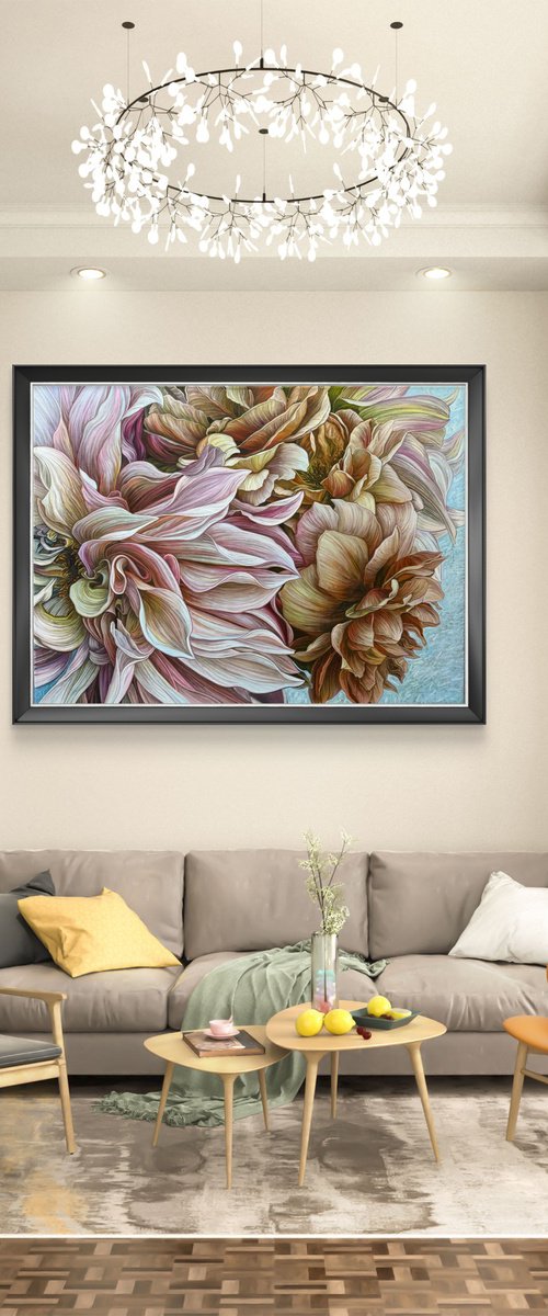 Dahlias and brown roses by Elena