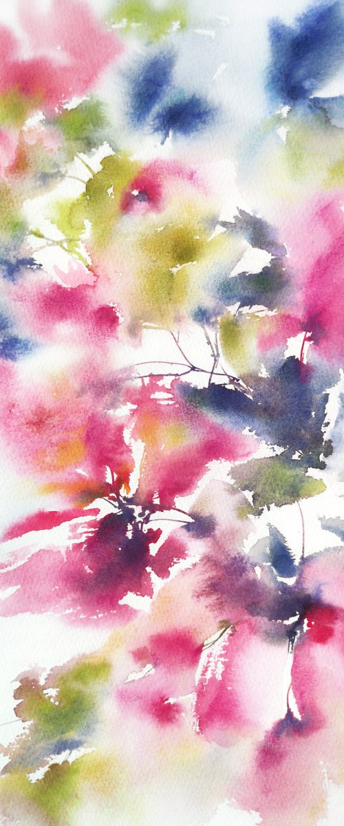 Abstract flowers watercolor painting Southern flowers by Olga Grigo