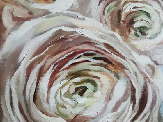 Anemones oil painting, White flowers art