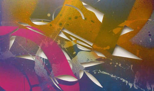abstract painting with paper cut #2 by Alfred  Ng