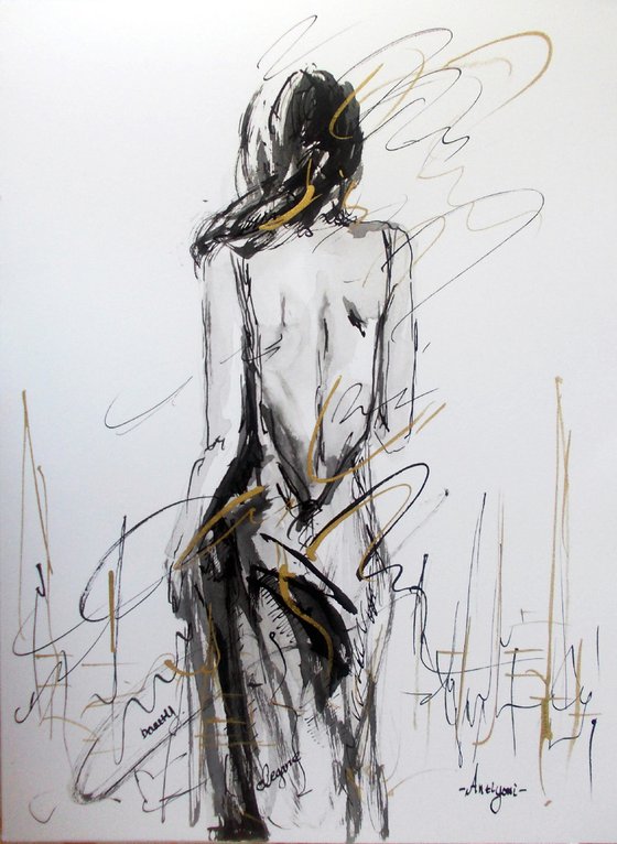 Woman  ink drawing series-Figurative drawing on paper