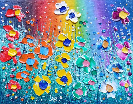 "Rainbow Cosmos Flowers in Love"