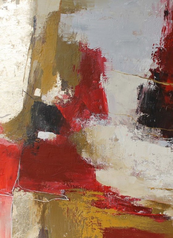 "Tango 2" Red gold brown abstract acrylic art