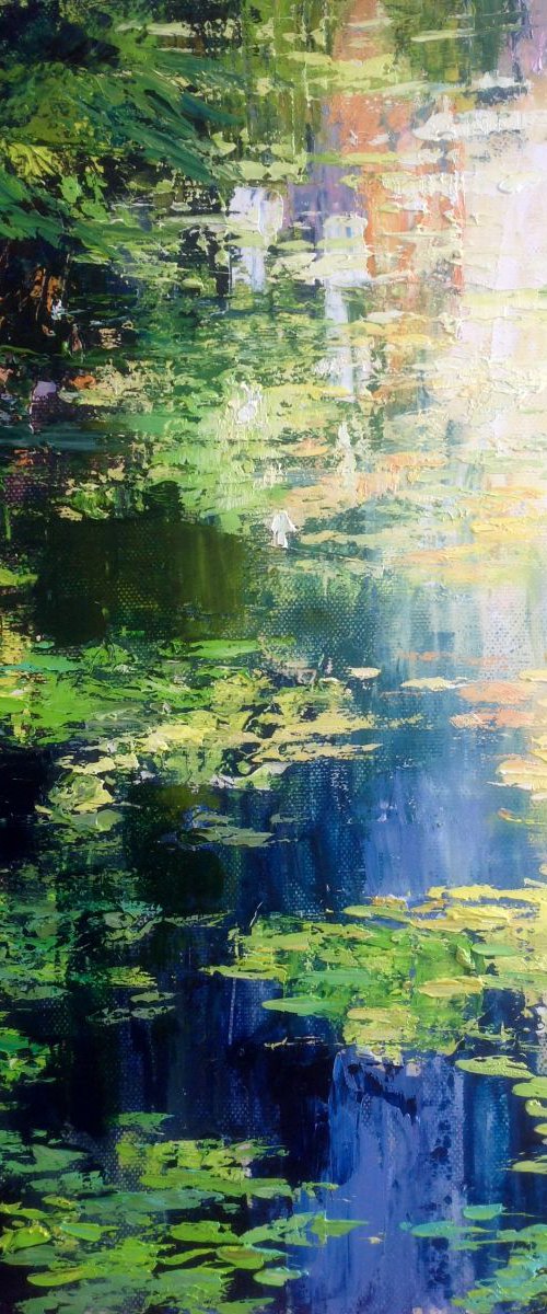 River water. Waterlilies abstract painting by Nataliia Nosyk