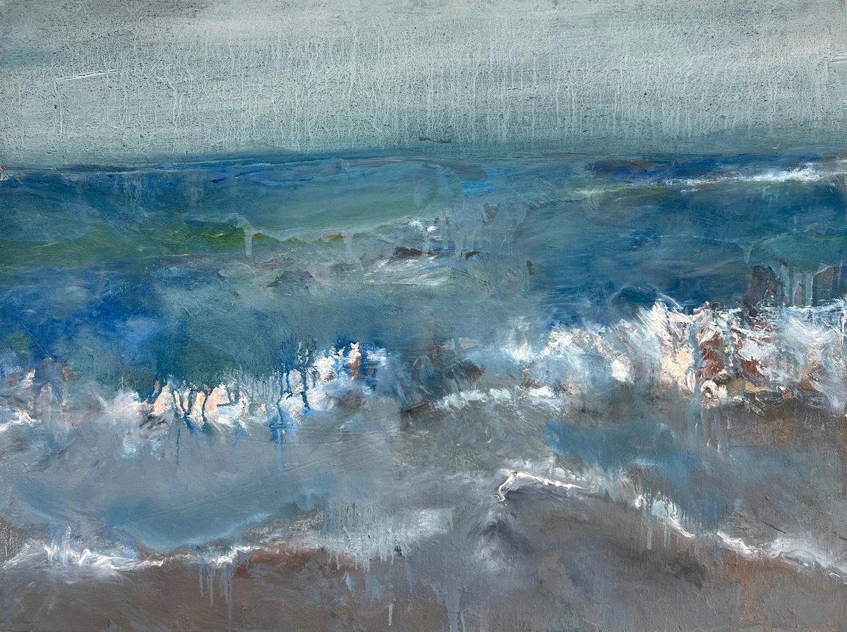 Expressive Landscape Oil Painting By Zakhar Shevchuk, 31 X 24", Stormy Wave, Original Artwork