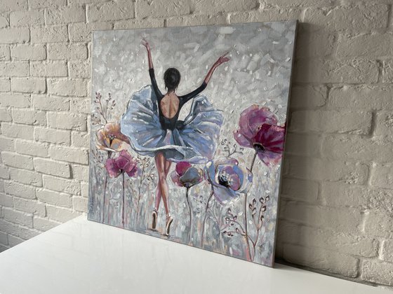 "Dance of the soul". Ballerina oil painting. Flowers.