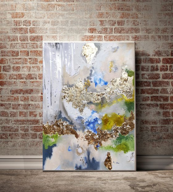 Gold leaf painting on canvas, Abstract painting