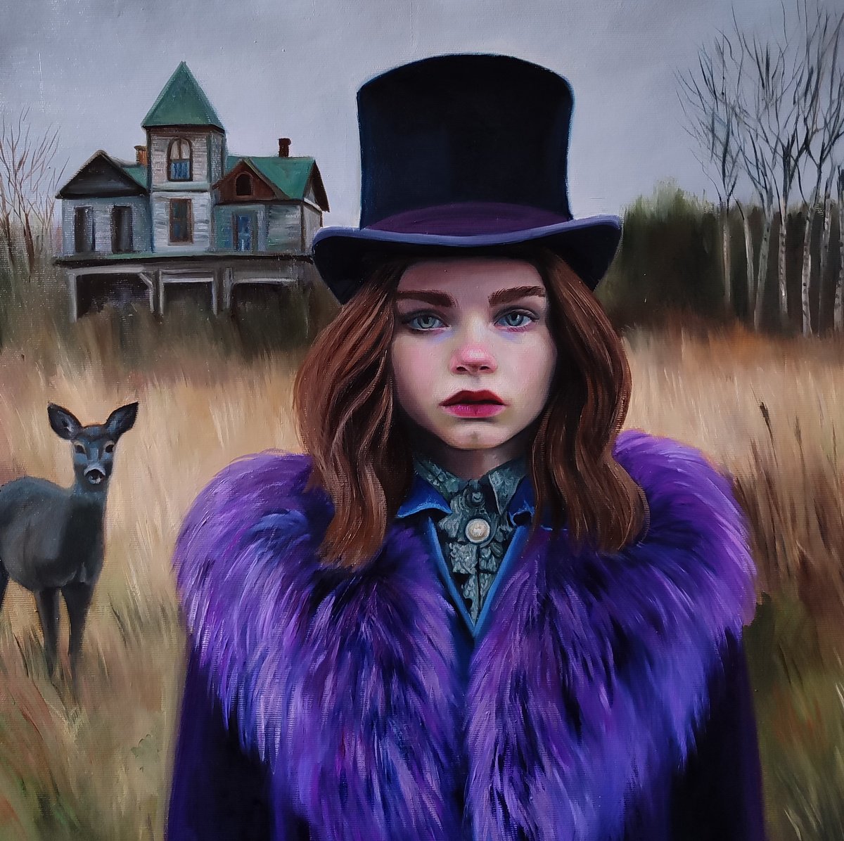 Photorealistic Portrait Oil Painting By Laura Muolo, 20 X 20", Becky And Her Wandering, Original Artwork