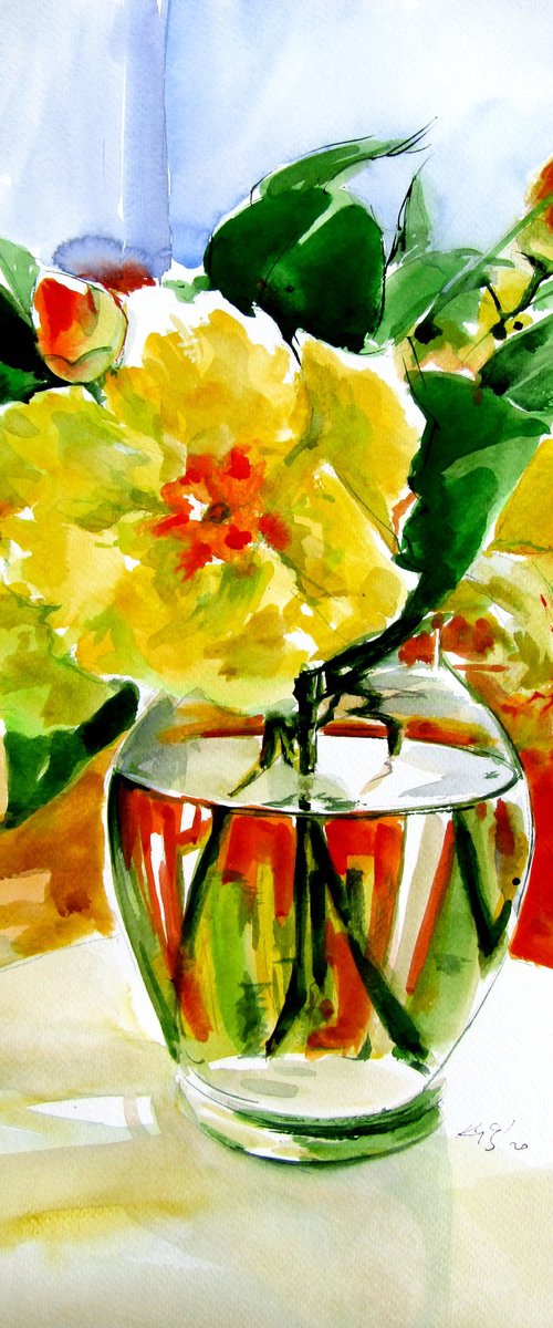 Still life with yellow flowers by Kovács Anna Brigitta