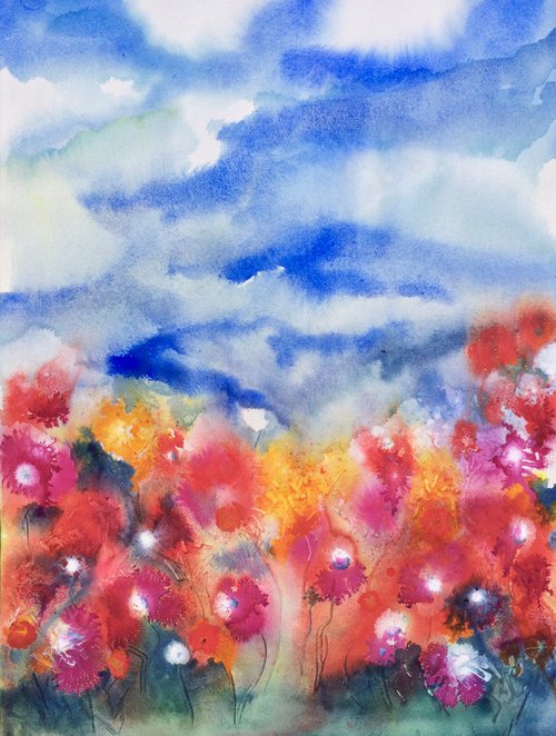 Touching The Sky - Abstract Flowers Landscape by Gesa Reuter