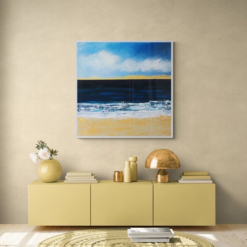 76x76cm Golden beach NEW ZEALAND ORIGINAL LUXURY PAINTING ON CANVAS AND CREATED IN NIGHT DREAM by Olya Shevel