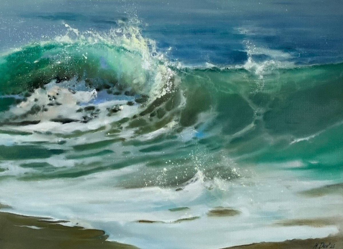 Photorealistic Oil Painting , Turquoise Wave By Myroslava Denysyuk, 13 X 9, Artwork For Sale On Artfinder