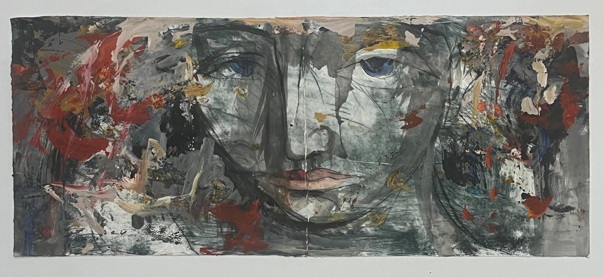 Expressive Portrait Ink Drawing By Eduard Belsky, 34 X 14, Image, Original Artwork