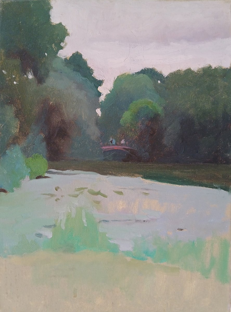 Impressionistic Landscape Oil Painting By Vasyl Koval, 12 X 16", Silence Over The Lake, Original Artwork