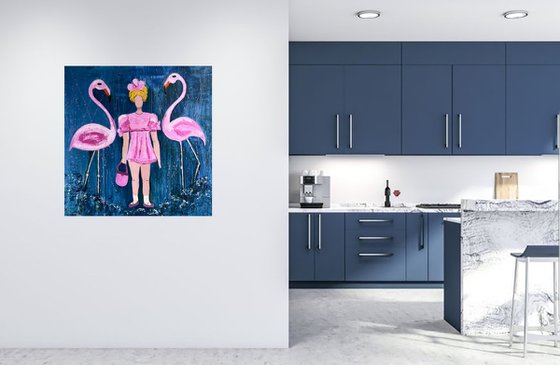 Girl Flamingo Painting