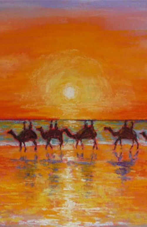 Camel Reflections at Sunset by Kay  Moore