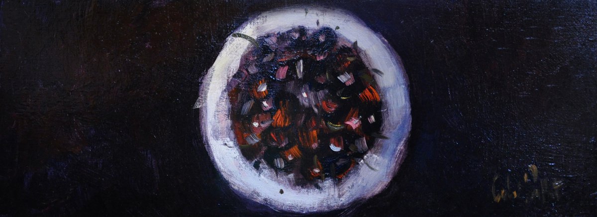 Impressionistic Still Life Oil Painting By Andre Pallat, 24 X 9, Cherries In White Bowl, Original Artwork