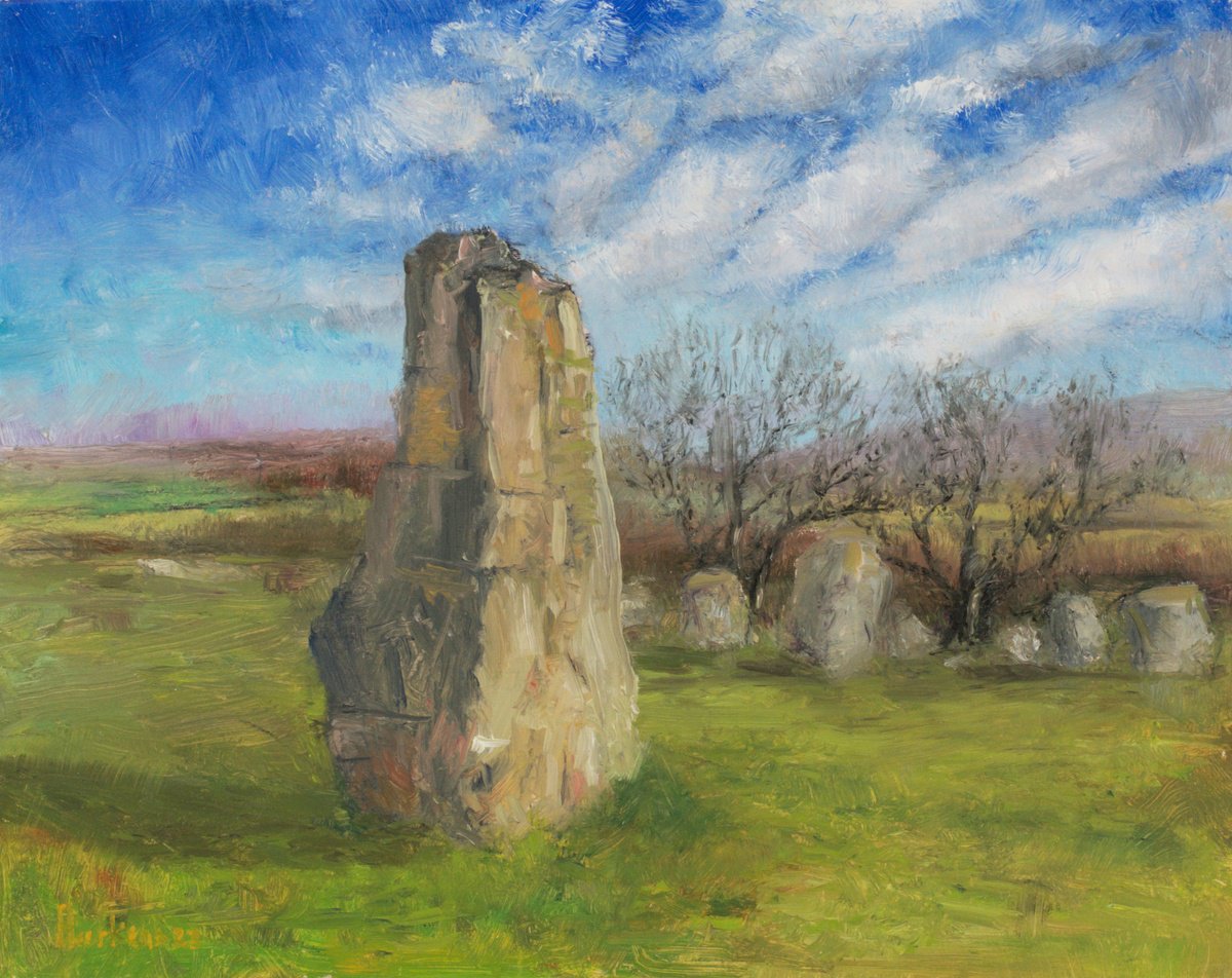 Impressionistic Landscape Oil Painting By Egidius Heerkens, 10 X 8, Neolithic Stone Circle Cumbria, Original Artwork