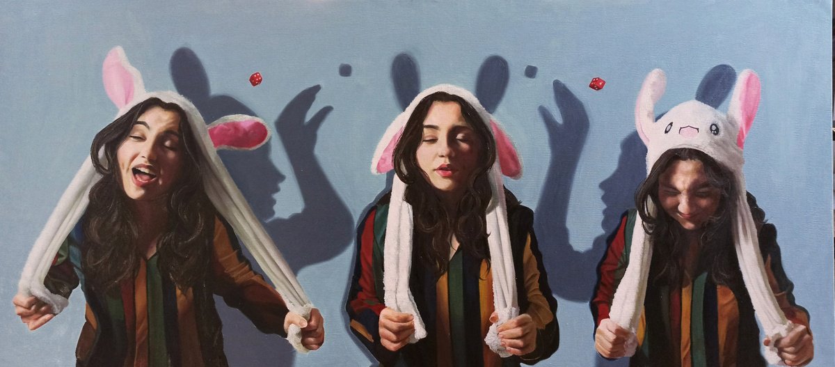 Surrealistic Portrait Oil Painting By Laura Muolo, 51 X 24", As Chance Would Have It, Original Artwork