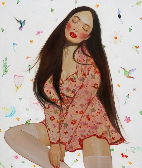 Girl flowers Painting by Anastasia Balabina
