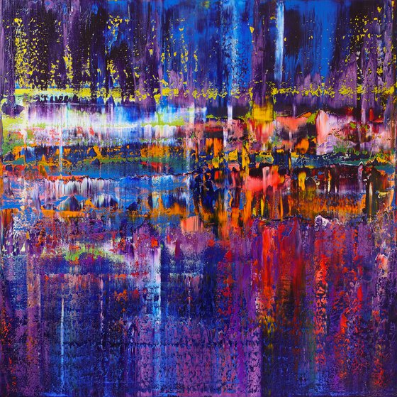 75x75 cm Purple Abstract Landscape Painting Original Canvas Art