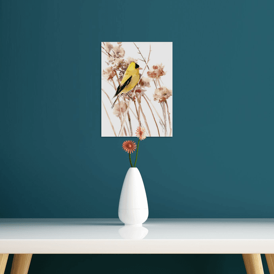 American Goldfinch  and field plants