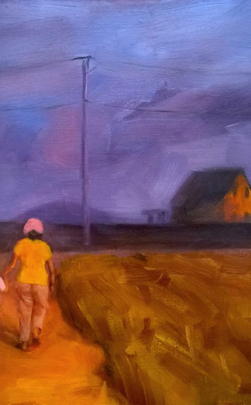 Walking in the fog, impressionistic landscape of countryside during foggy evening by Leonid Plekhanov