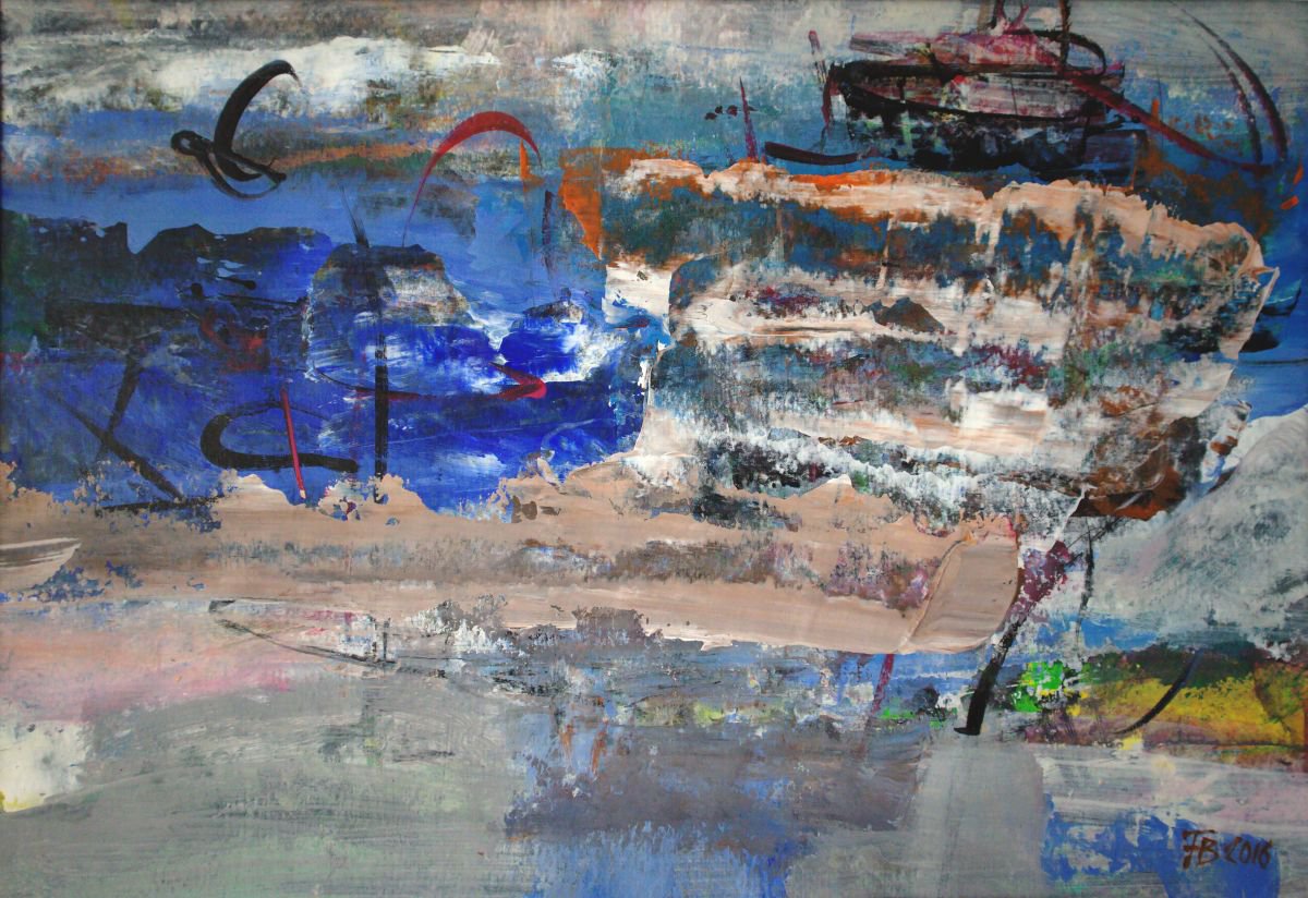 Expressive Abstract Acrylic Painting By Florina Breazu, 12 X 9, Silver Reflexes Iv, Original Artwork