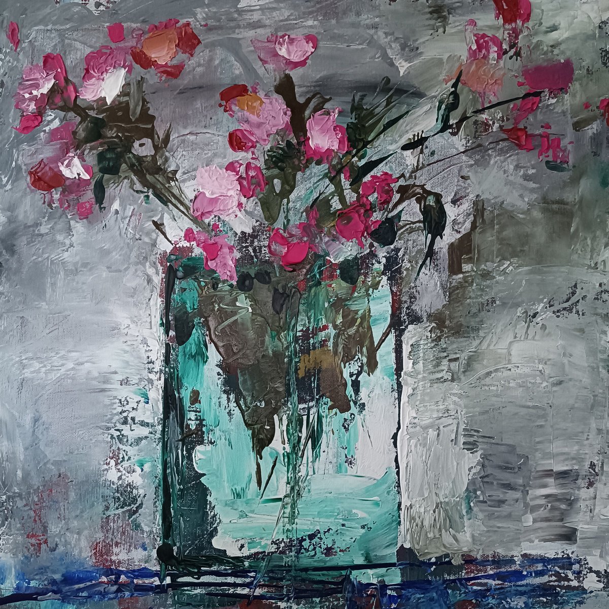 Impressionistic Botanical Acrylic Painting By Mykola Samoilenko, 20 X 20", For You, Original Artwork