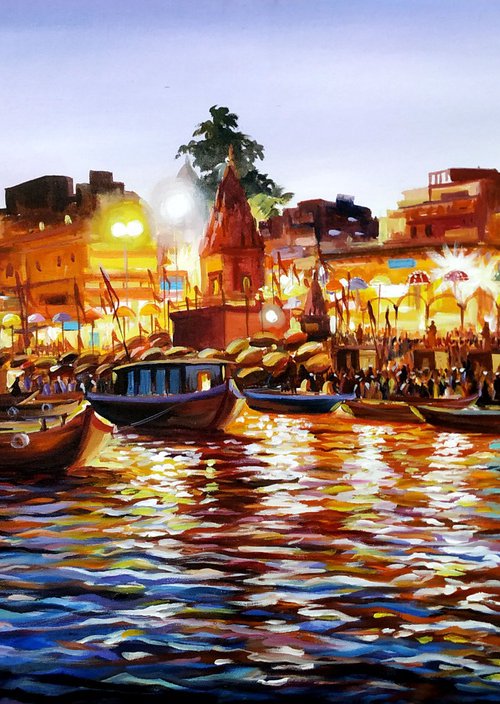 Beauty Of Evening Varanasi Ghats by Samiran Sarkar