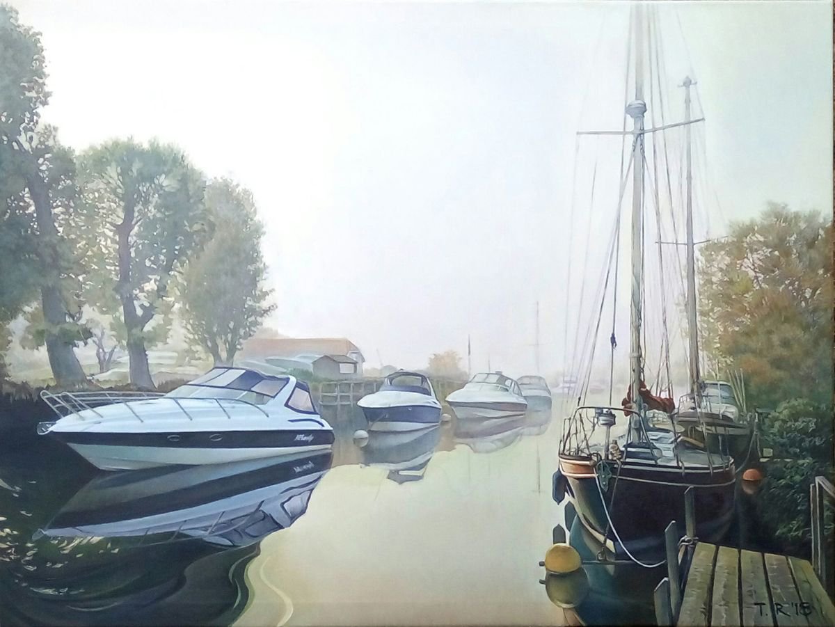 Photorealistic Oil Painting , Foggy Morning In Christchurch By Tatiana Rezvaya, 42 X 32, Artwork For Sale On Artfinder
