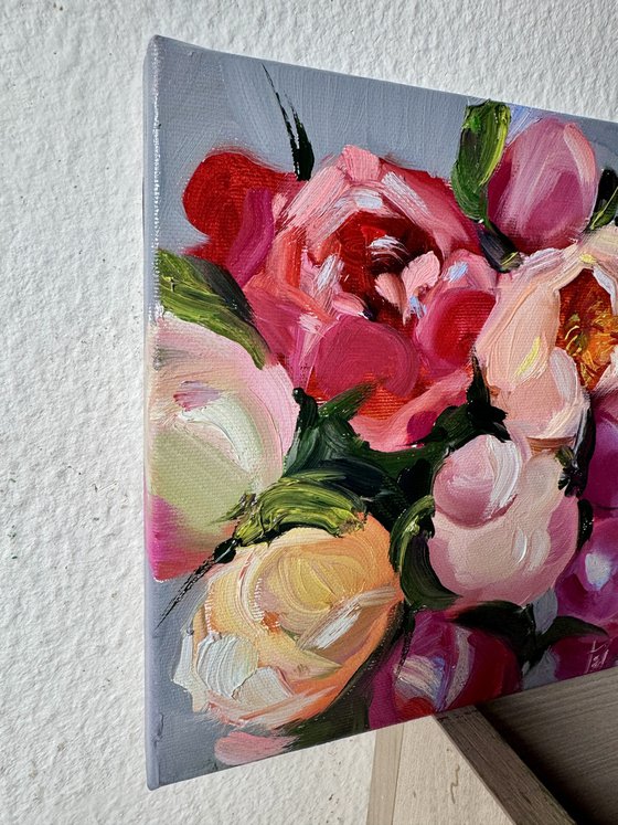 Bright Peonies on Grey