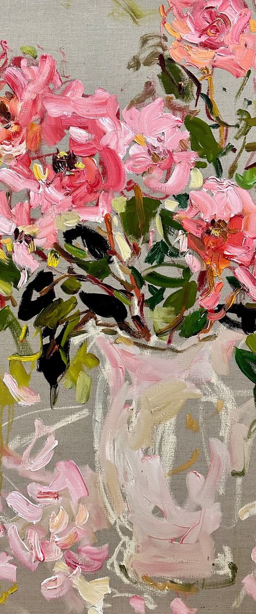 Roses in a white jug. by Lilia Orlova-Holmes