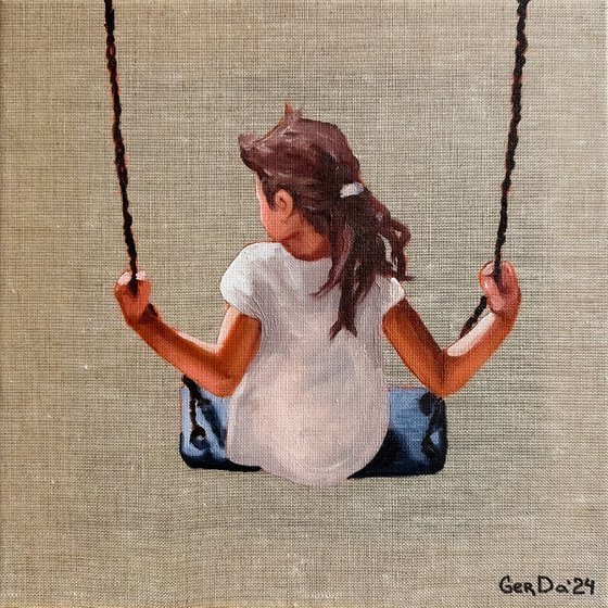 Childhood -Little Girl on Swing Painting