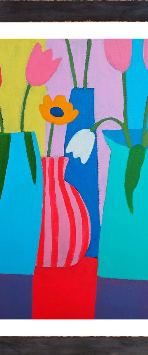 Four Vases of Flowers (Print) by Jan Rippingham