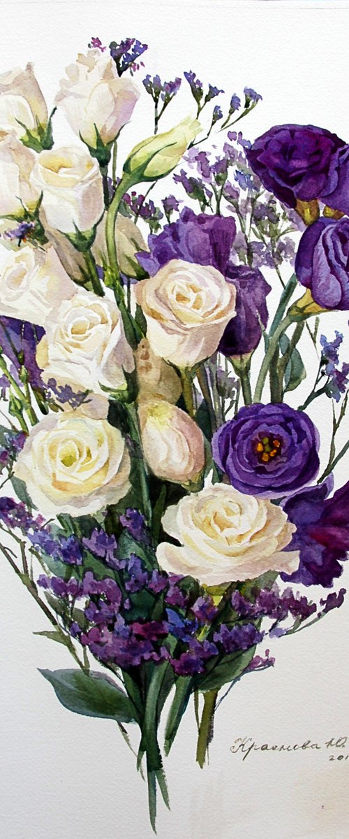 Bouquet of white and purple lisianthus by Yulia Krasnov