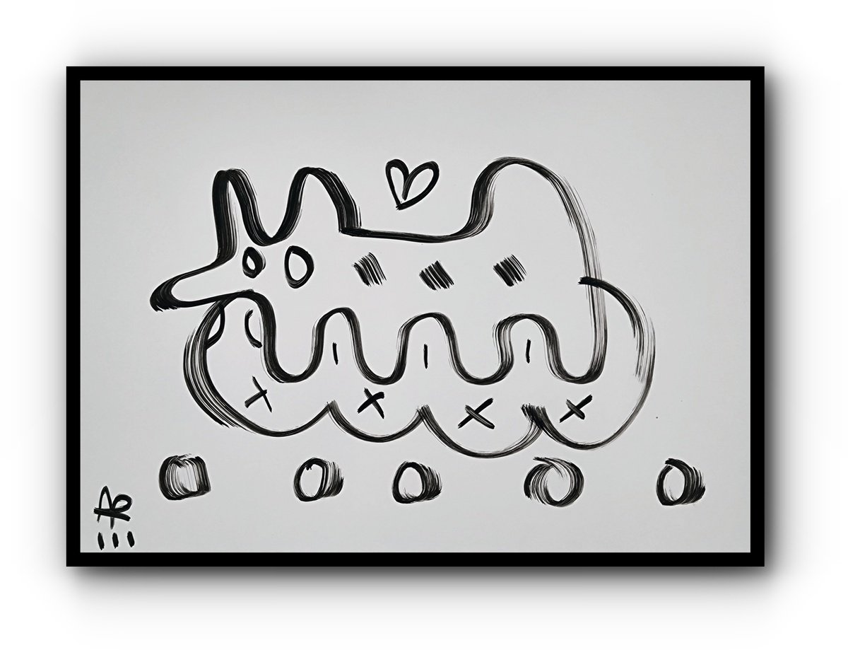 Expressive Portrait Drawing By Angel Rivas, 12 X 8, Snake Dog, Original Artwork