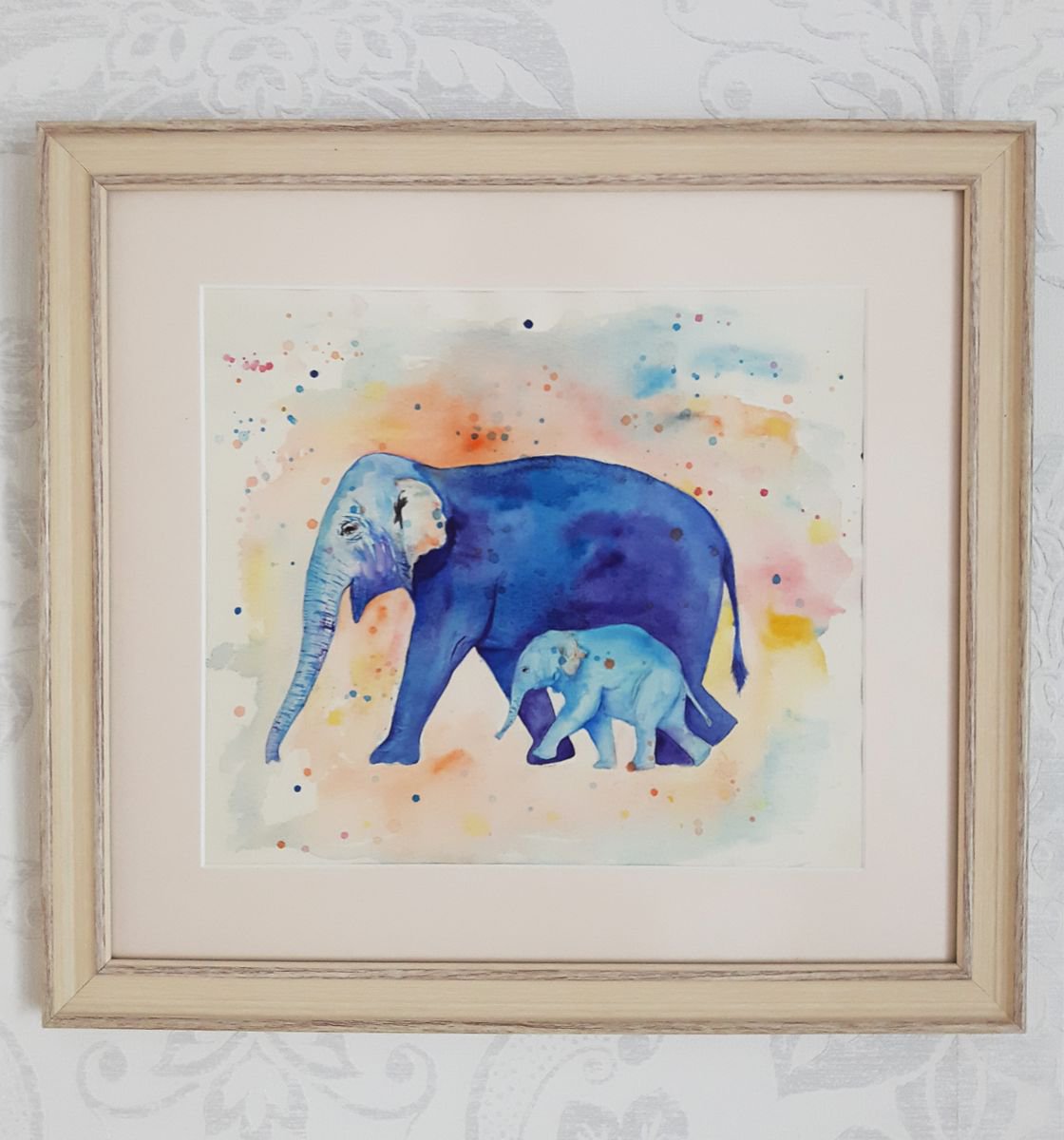 Impressionistic Watercolour , Family Of Elephants By Luba Ostroushko, 15 X 13, Artwork For Sale On Artfinder