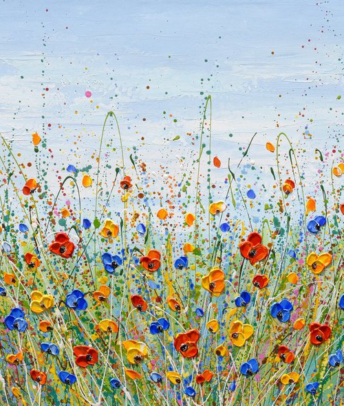 Colorful flower field - Wildflower meadow painting, palette knife art by Olga Tkachyk